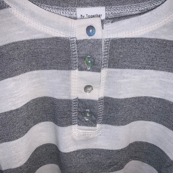 Gray & White Crop Jersey Striped Top - Picture 8 of 10
